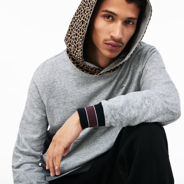 Lacoste LIVE Leopard Print Hood Fleece Sweatshirt - Mikiny Pánské Šedé / Bílé | CZ-kxoFHm